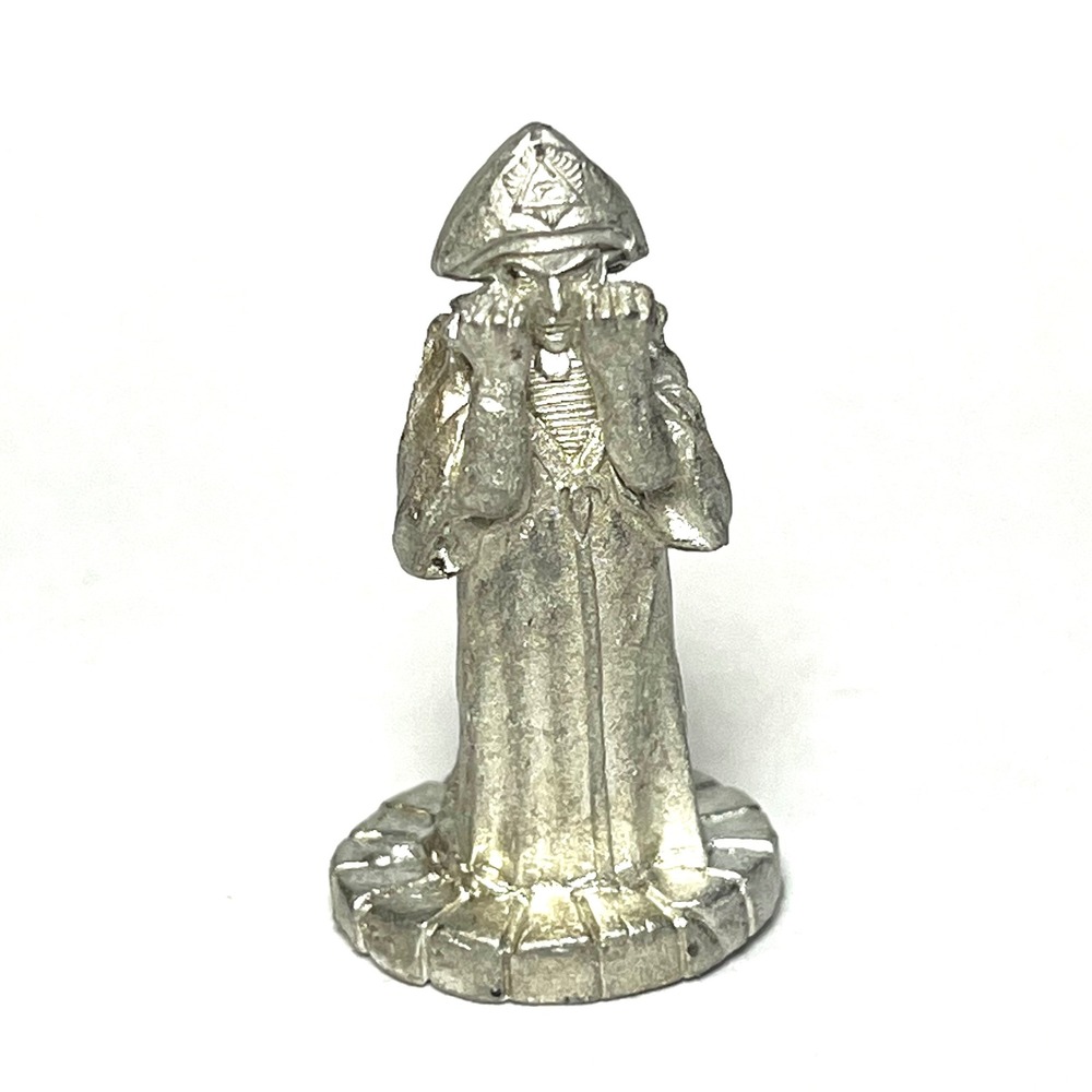Vintage Pewter Wizard Miniature Fantasy RPG Gaming Figure Occult Iconography DnD